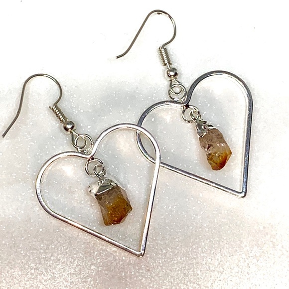 Heart Shaped Citrine Point Earrings - Picture 5 of 16